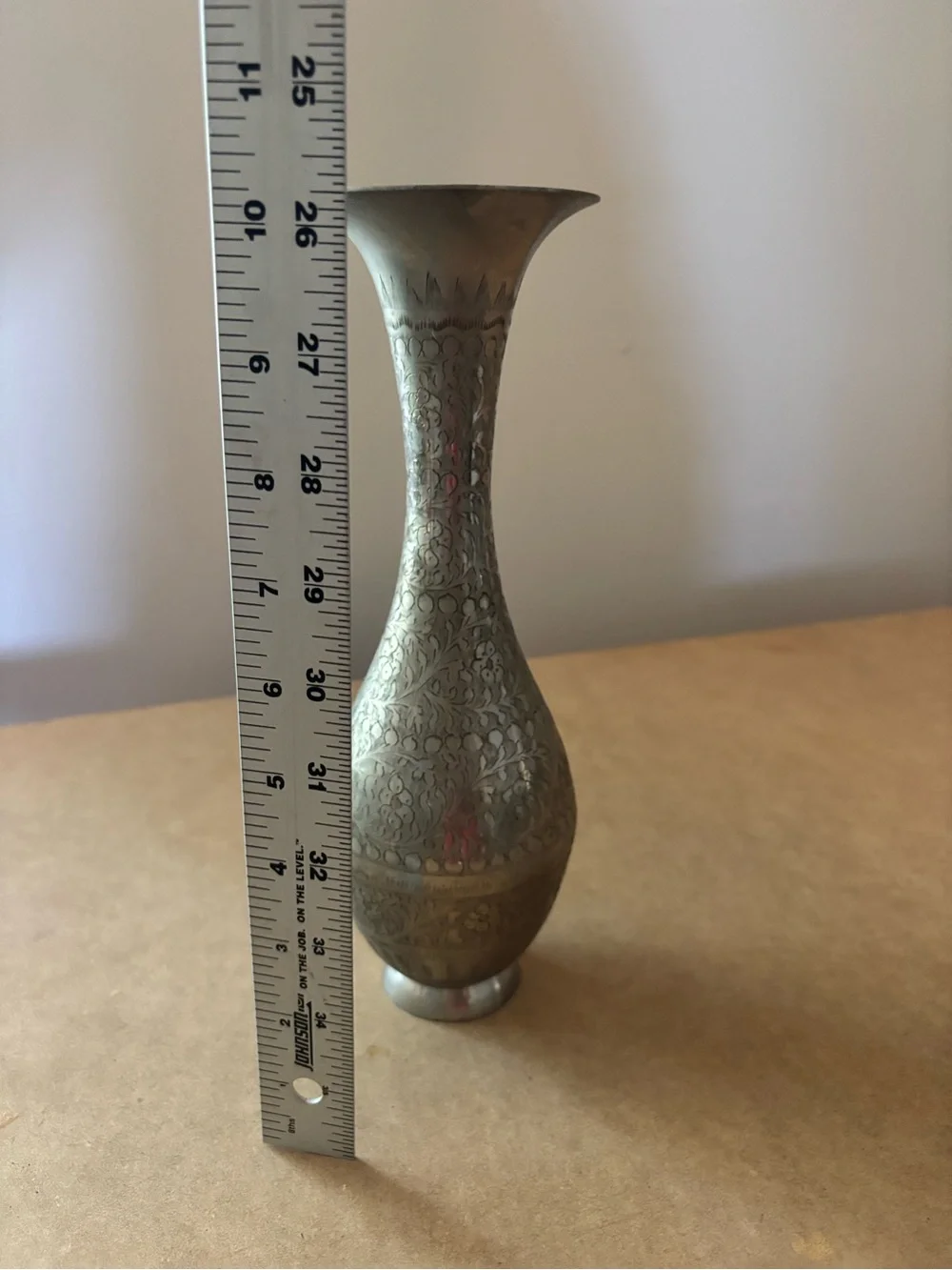 Antique Indian White Brass Floral Engraved Vase